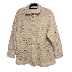 Illla Illa Anthropologie Small Crochet Button Up Jacket Boho Cottagecore Crunchy